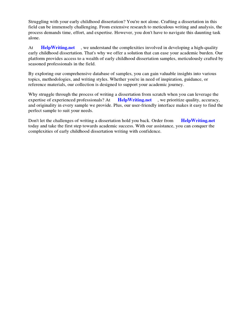 Early Childhood Dissertation Samples PDF Child Development Early Childhood Education