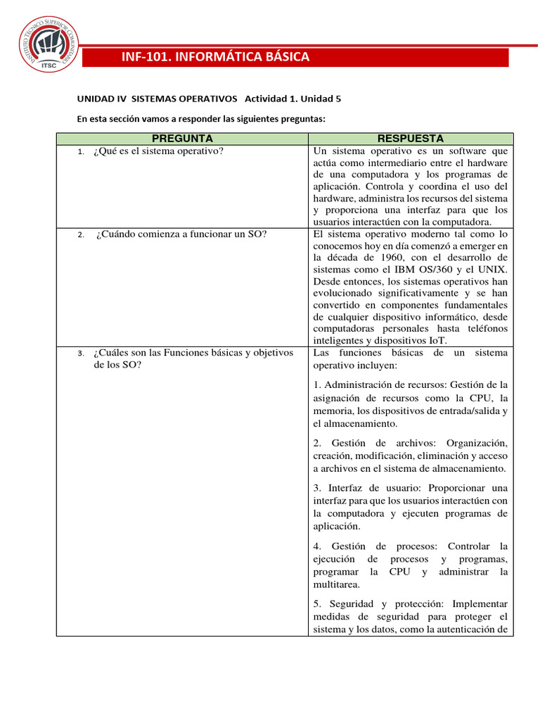 Actividad Unidad 5 | PDF | Sistema operativo | Hardware de la computadora
