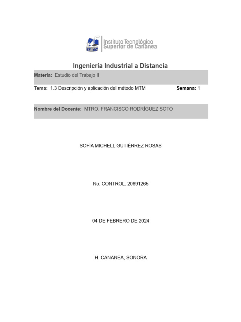 Método MTM en Ingeniería Industrial | PDF