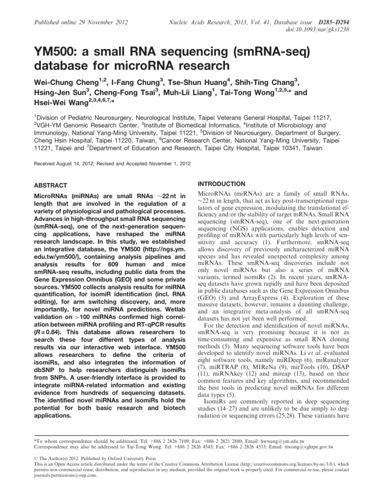 YM500: MicroRNA Sequencing Database | PDF | Science & Mathematics