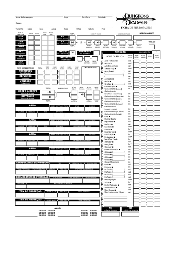 (D&D 3.5) Ficha Editavel PDF
