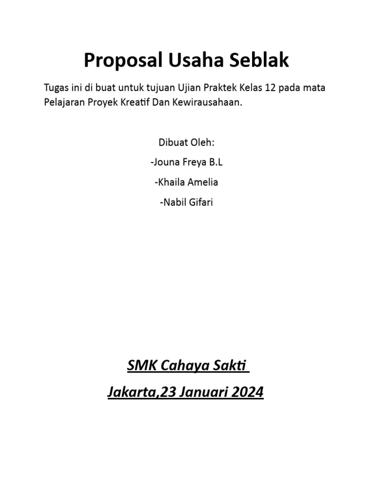Proposal Usaha Seblak Duar Mewek | PDF