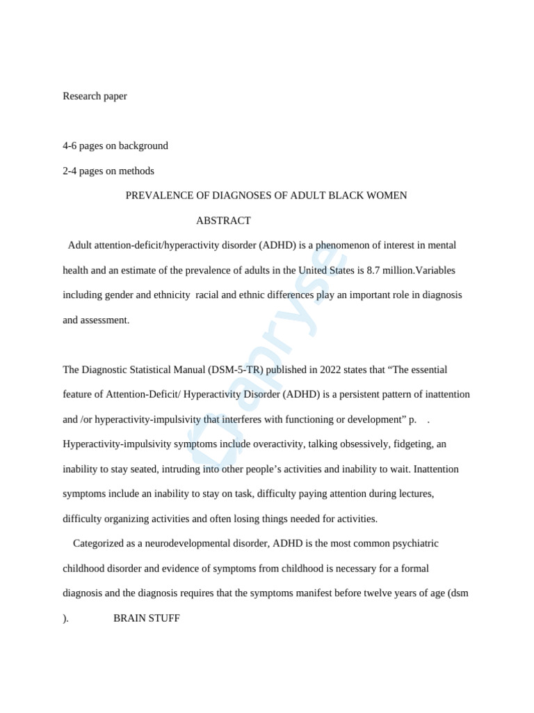 Research Paper | PDF | Attention Deficit Hyperactivity Disorder | Adult ...