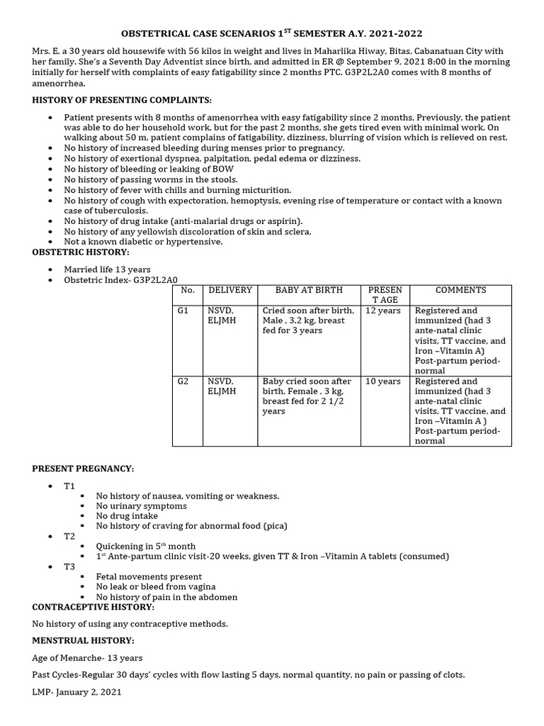 Obstetrical Case Scenarios With Forms 1 | PDF | Pregnancy | Medical ...