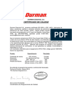 Certificado de Calida Durman Esquivel S.A. Cemento