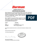 Certificado de Calida Durman Esquivel S.A. Limpiador