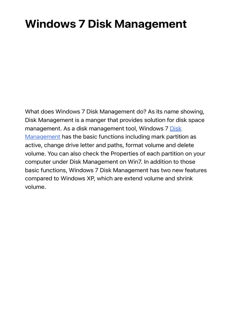 Windows 7 Disk Management Manage Disk Space in Windows 7 PDF