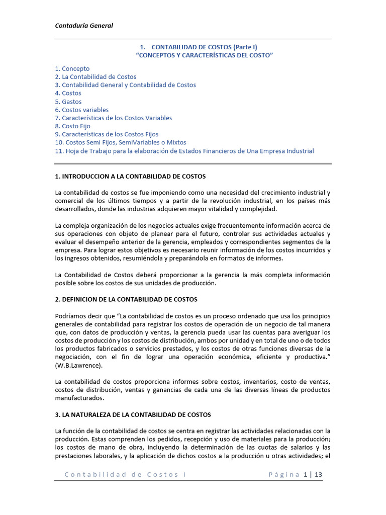Introducción a la Contabilidad de Costos | PDF | Contabilidad de costos ...