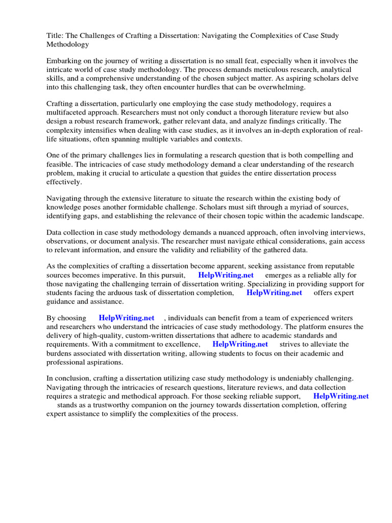 Case Study Methodology Dissertation Sample Download Free PDF