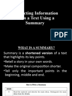 Extracting Information From A Text Using A Summary