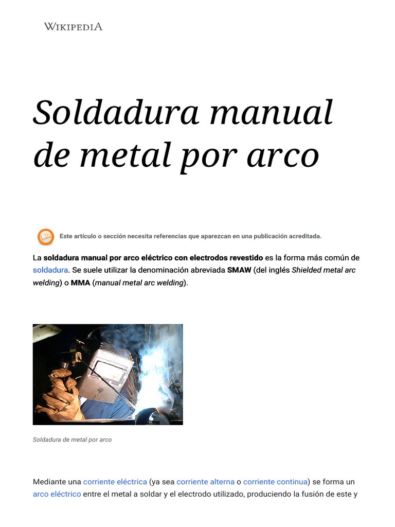 Soldadura Manual de Metal Por Arco Wikipedia, La Enciclopedia Libre