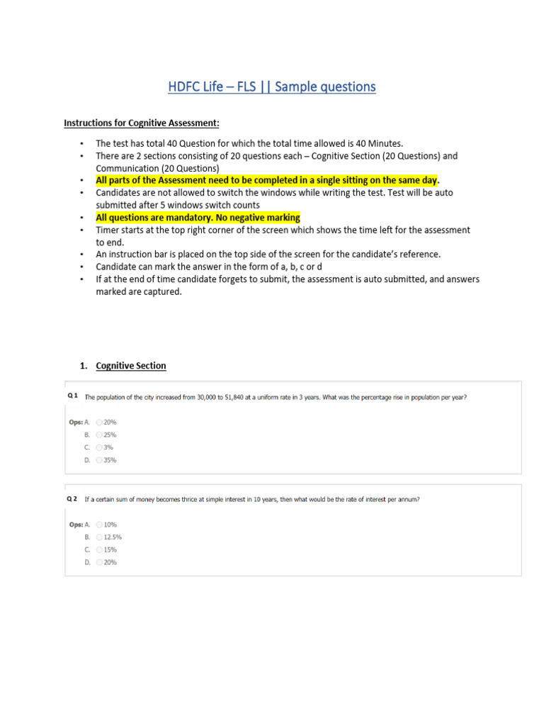 Sample Questions for FLS CoCubes Online Assessment (1) PDF