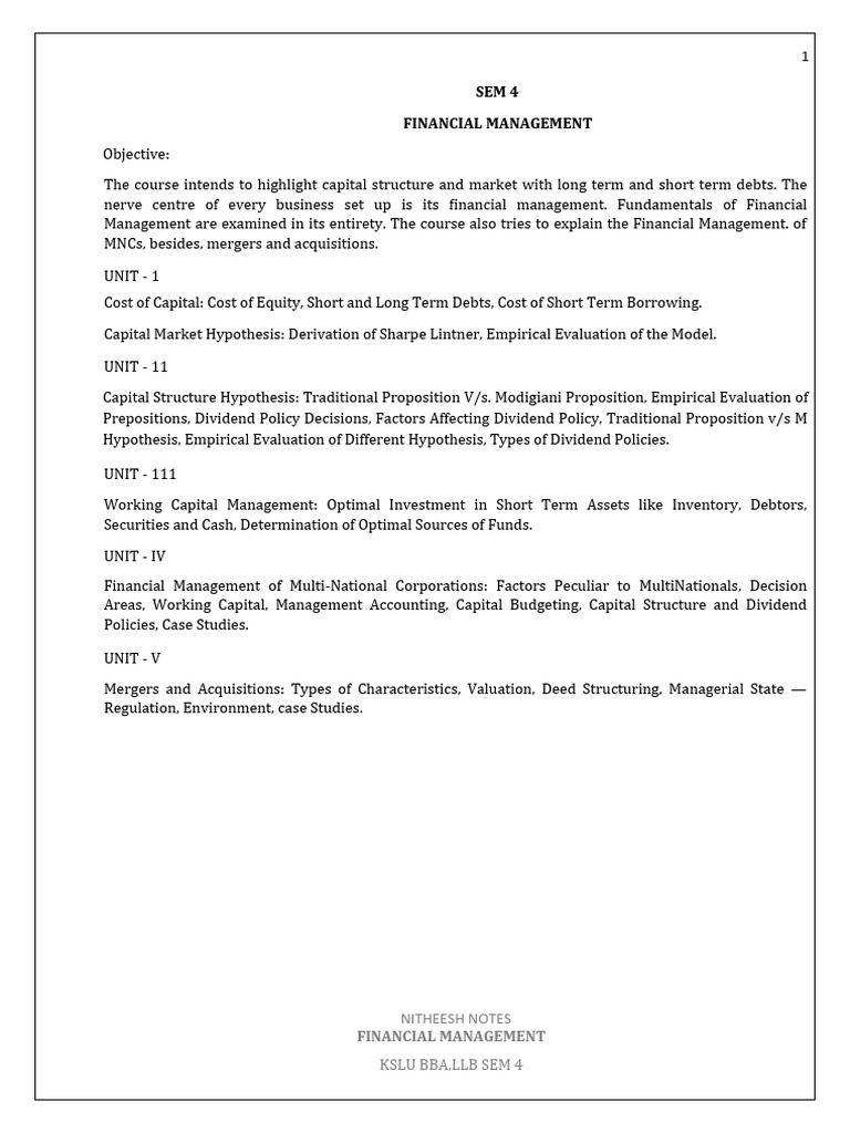 Financial Management I Sem 4 | PDF | Capital Structure | Cost Of Capital