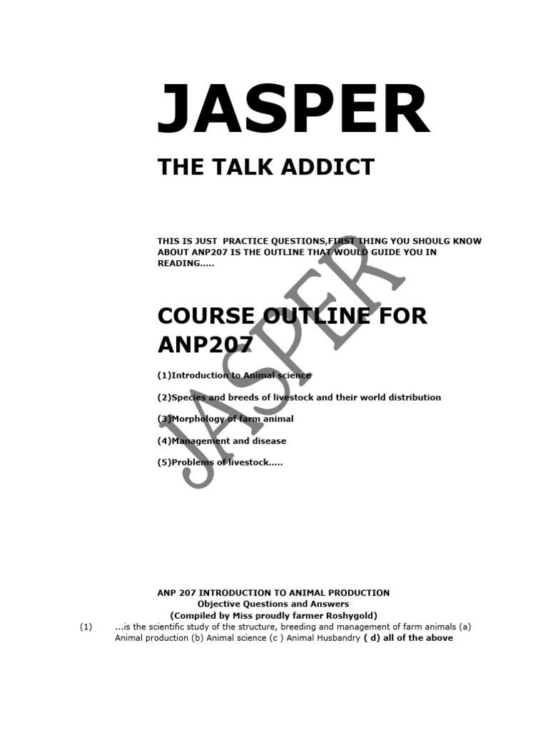 Anp207 Animal Science Practice Questions Pdf Cattle Goat