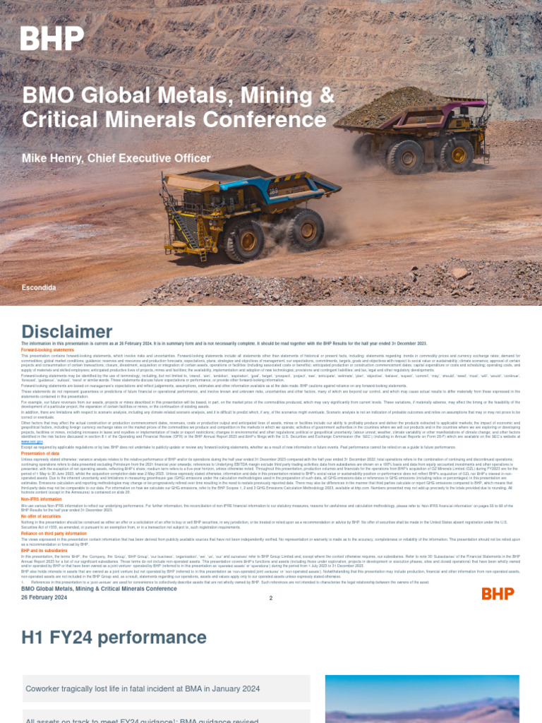 BHP's 2024 Mining Conference Insights | PDF | Scenario Planning | Mining