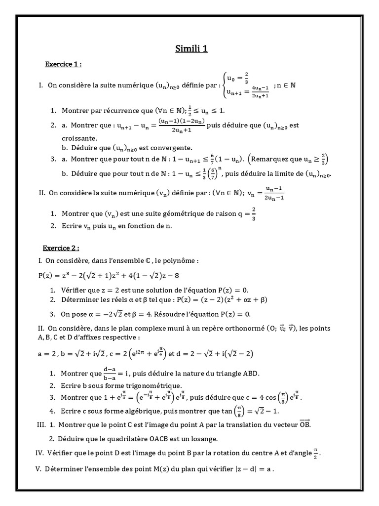 Simili Maths 2 Bac PC 2024 avec Corrigés | PDF | Nombre complexe ...