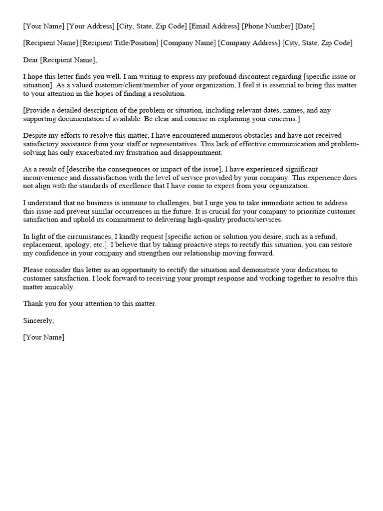 Letter of Disatisfaction | PDF