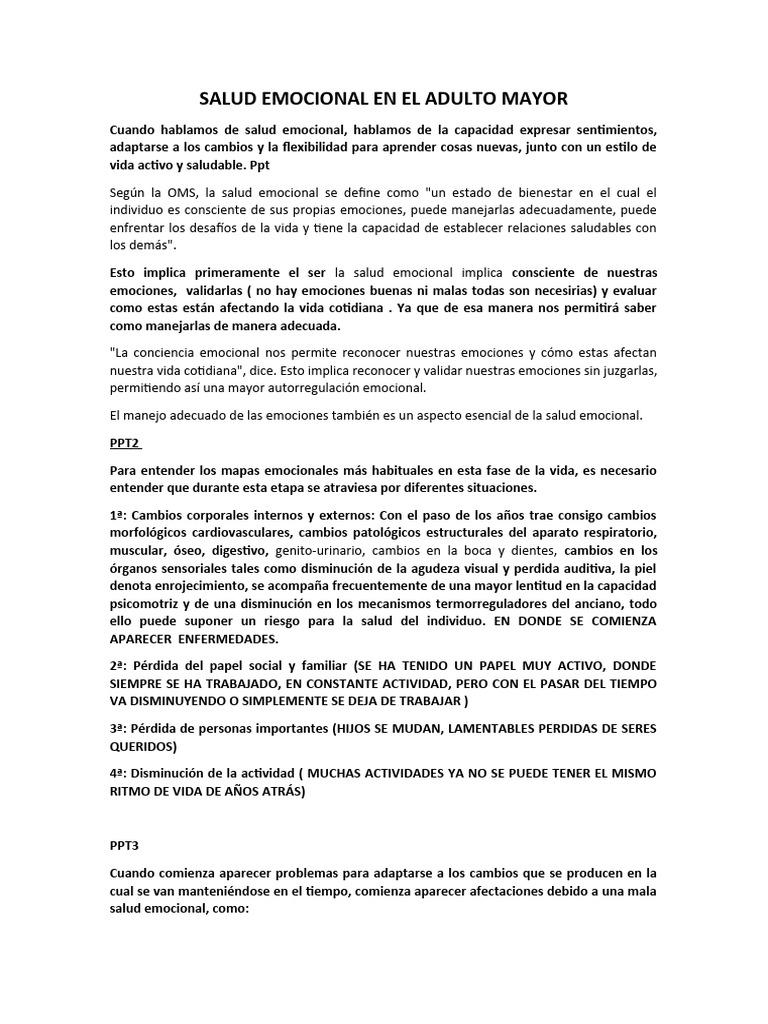 Salud Emocional en Adultos Mayores | PDF | Las emociones | Vejez