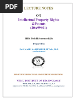 Intellectual Property Rights &patents (20A99601) : Lecture Notes