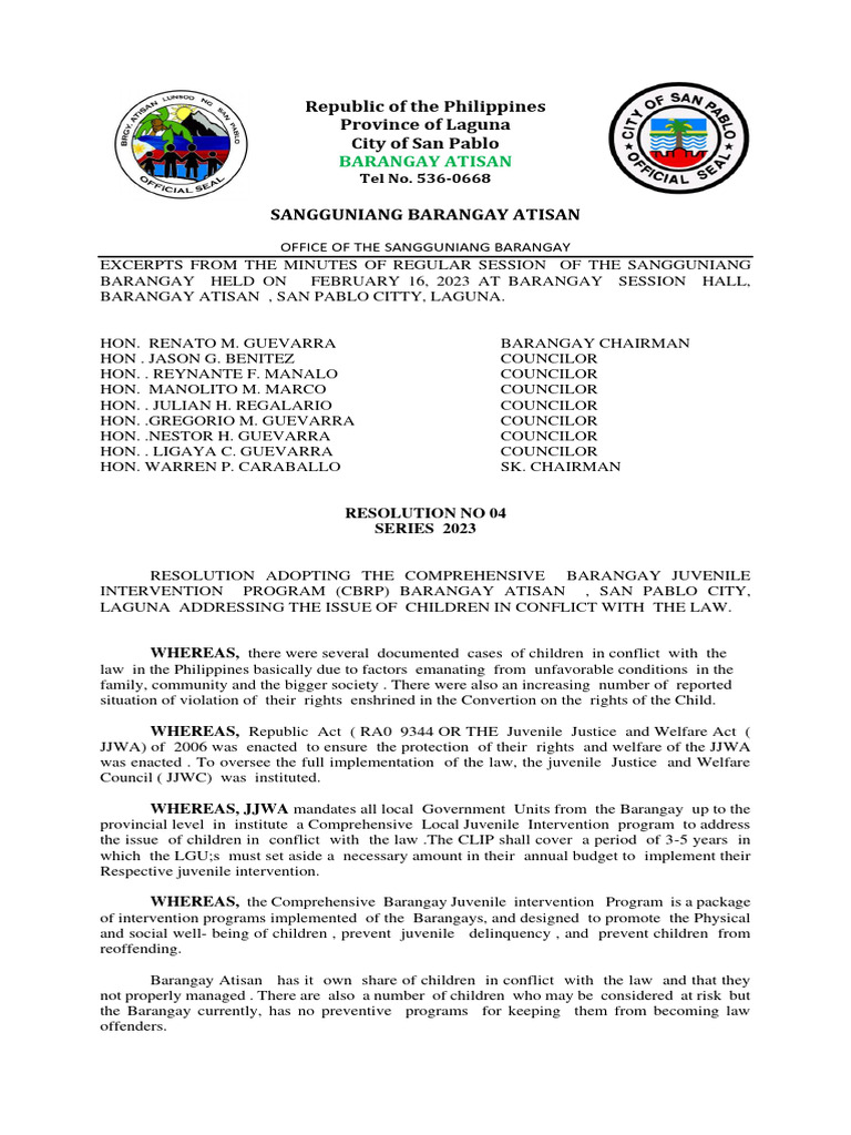 CBRP Resolution for Atisan Youth 2023 | PDF | Juvenile Delinquency ...