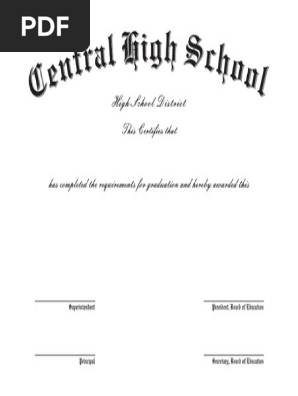 Blank High School Diploma Certificate