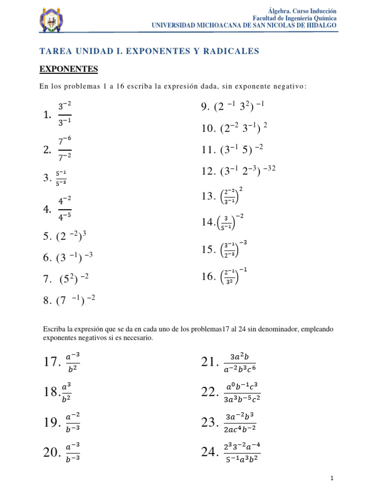 Tarea de Álgebra: Exponentes y Radicales | PDF