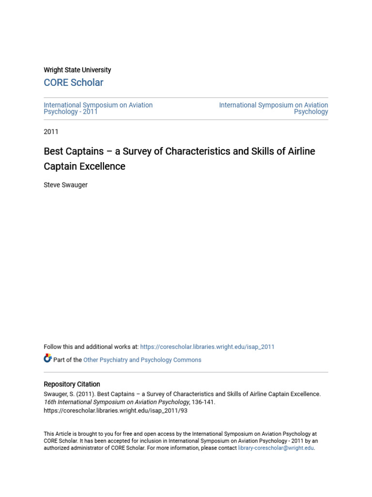 Survey of Airline Captain Excellence | PDF | Situation Awareness | Airlines