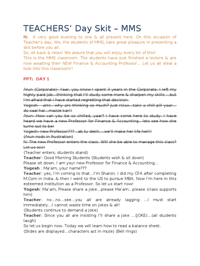 Complete Skit | PDF | Teaching And Learning | Teachers
