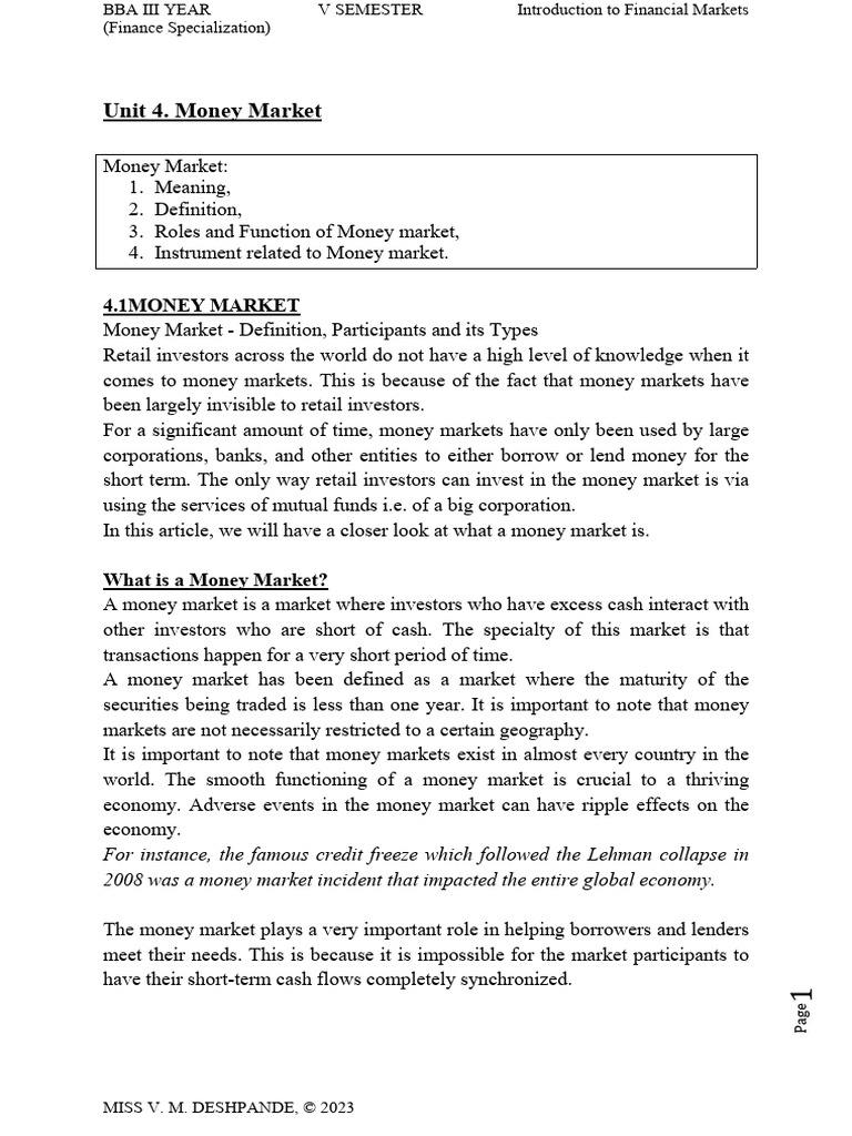 Money market detailed notes pdf money market commercial paper