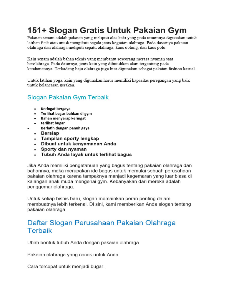 Slogan Kreatif untuk Pakaian Gym | PDF | Pengembangan Diri | Kesehatan ...