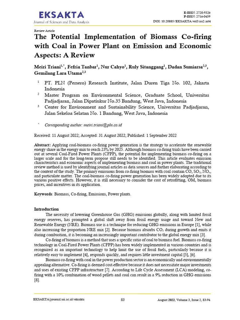 The Potential Implementation of Biomass Co-Firing With Coal in Power ...