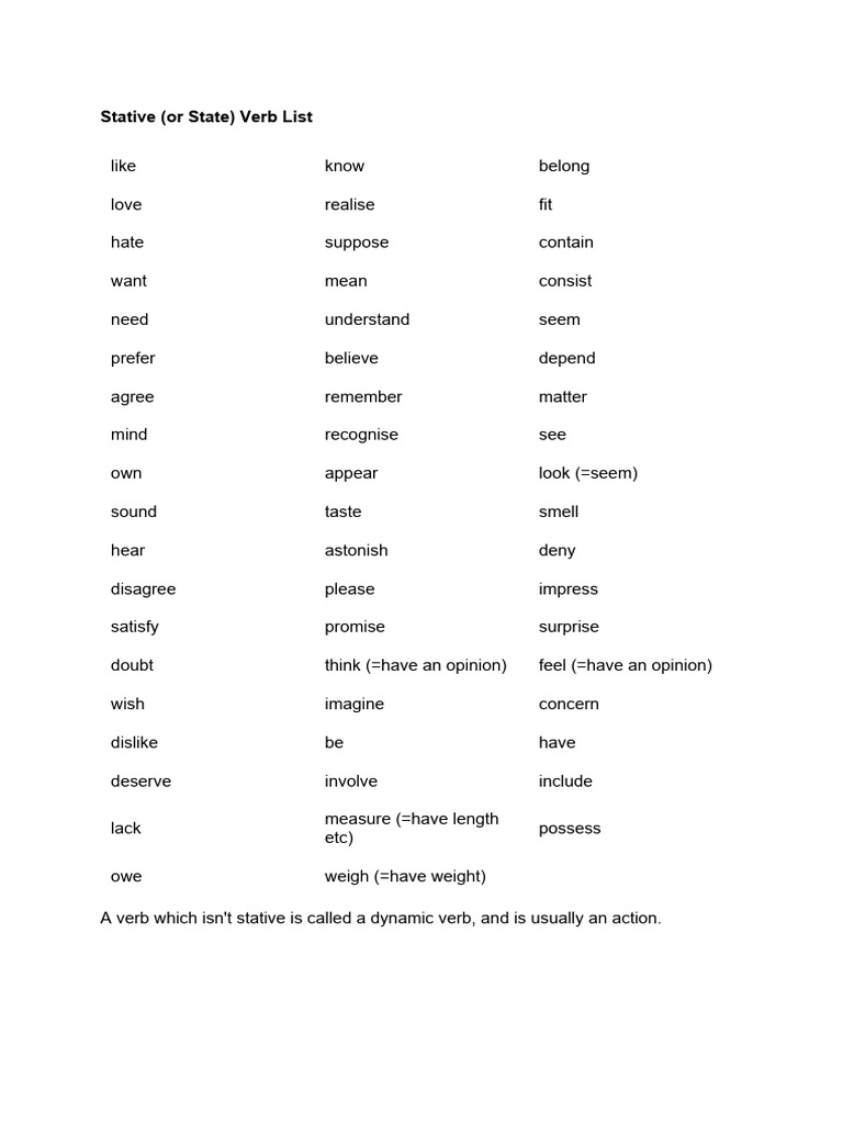 Stative and Dynamic Verbs Explained | PDF | Grammar | Linguistics