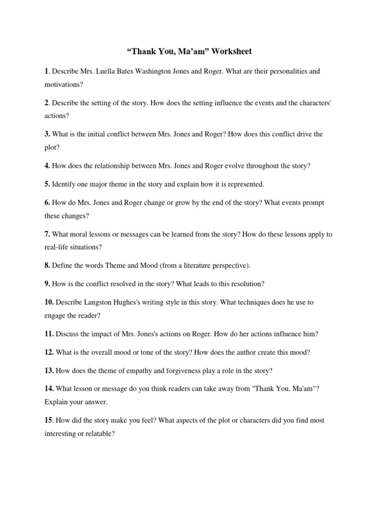 "Thank You, Ma'am" Worksheet PDF