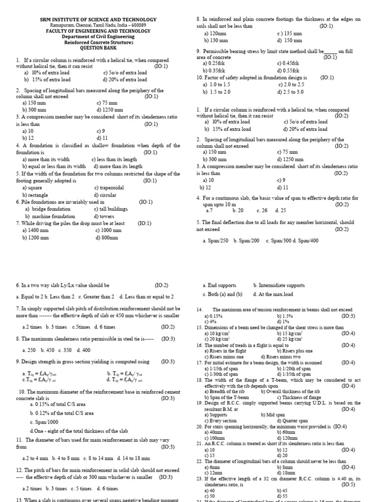 Rcc question bank pdf beam structure structural engineering