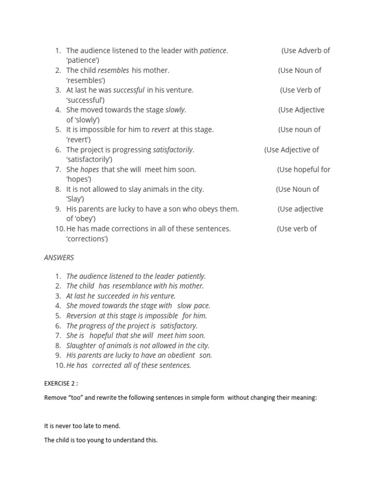 Parts of Speech Transformation Exercises | PDF | Adjective | Adverb