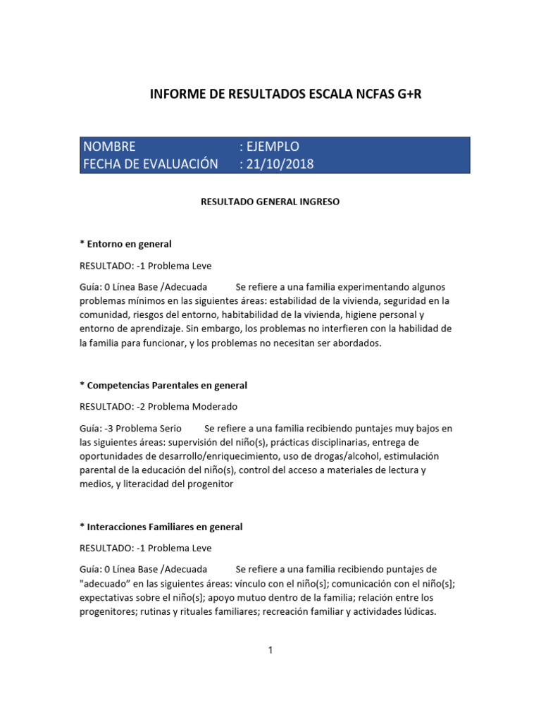 Informe NCFAS G+R: Resultados y Análisis | PDF | Salud mental ...