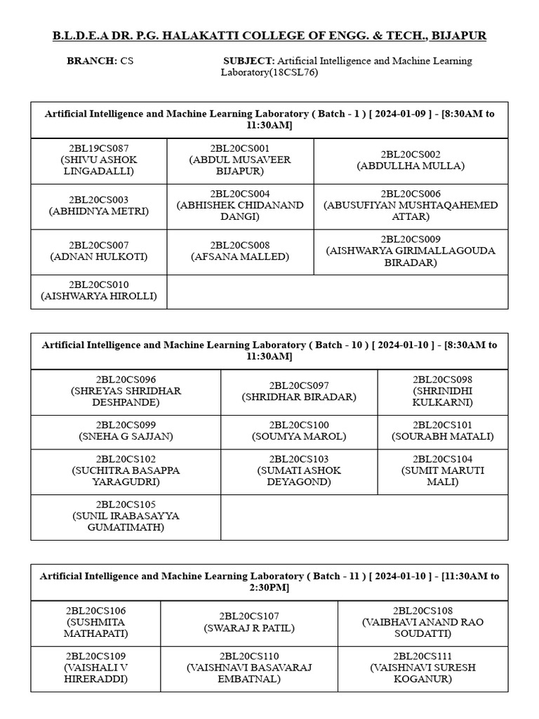 AI and ML Lab Schedule 2024 | PDF | Artificial Intelligence ...