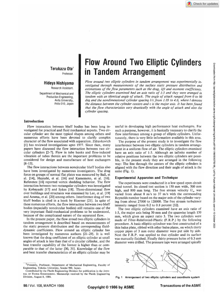 Flow Around Two Elliptic Cylinders in Tandem Arrangement: Terukazu Ota ...