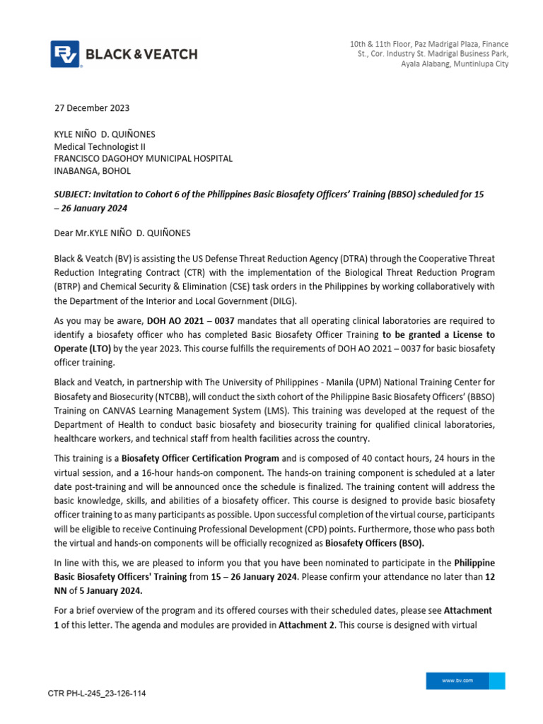 Invitation to BBSO Training Cohort 6 | PDF | Safety