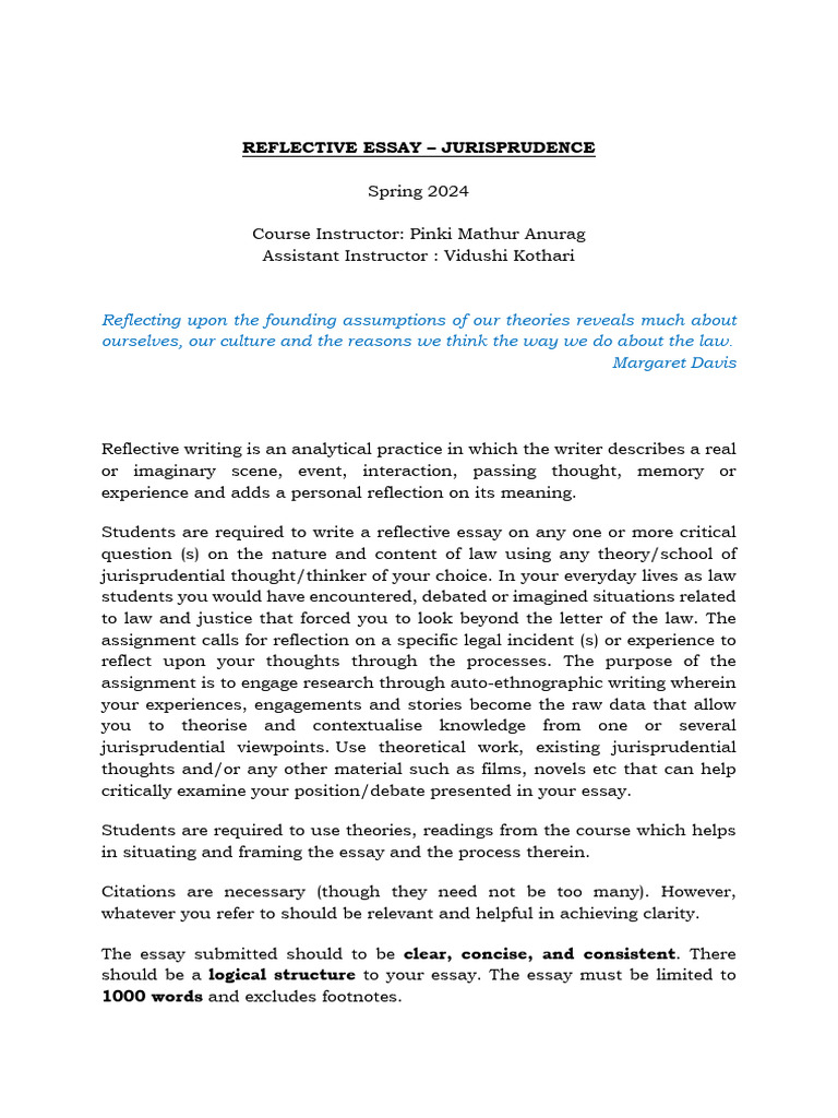 Reflective Essay Juris Guidelines Spring 24 | PDF | Essays | Theory