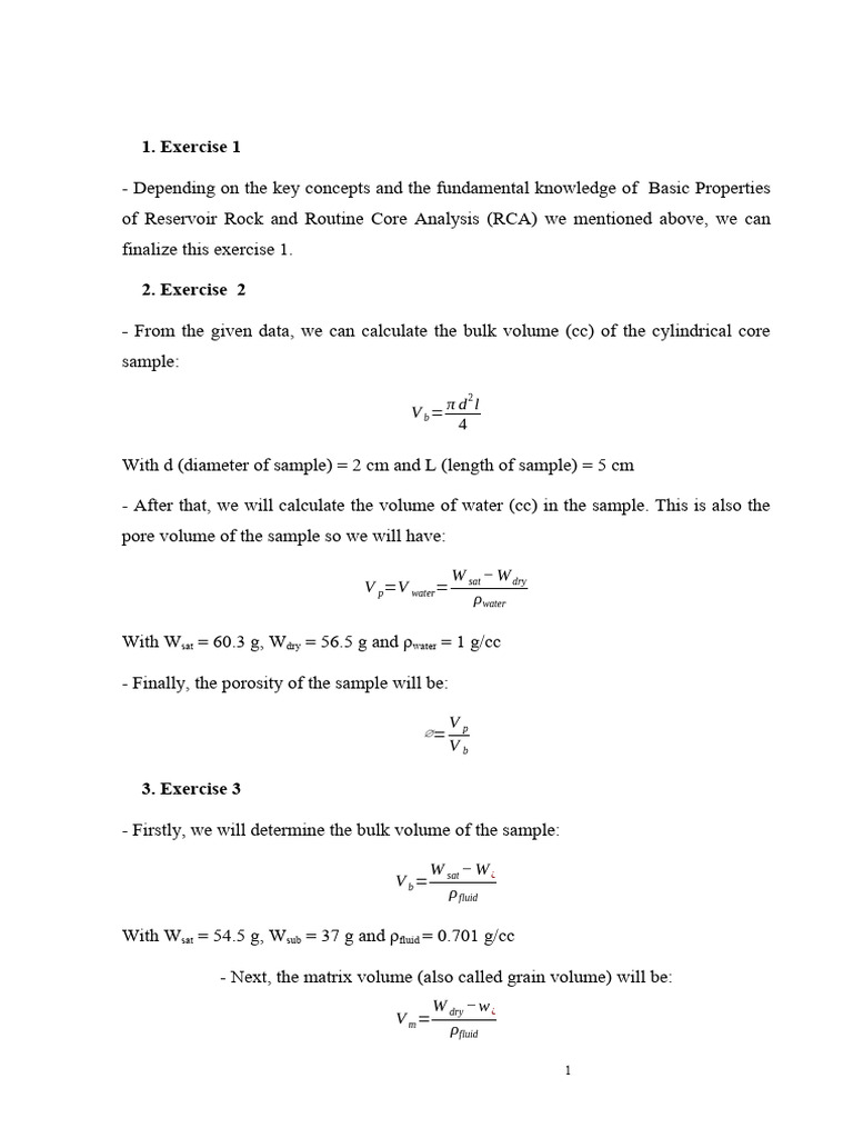 Core Analysis Exercises and Calculations | PDF | Porosity | Density