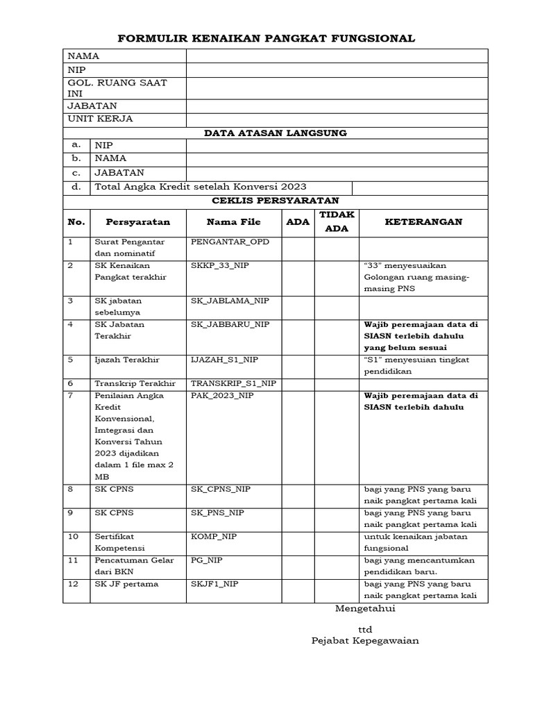 Formulir Kenaikan Pangkat | PDF