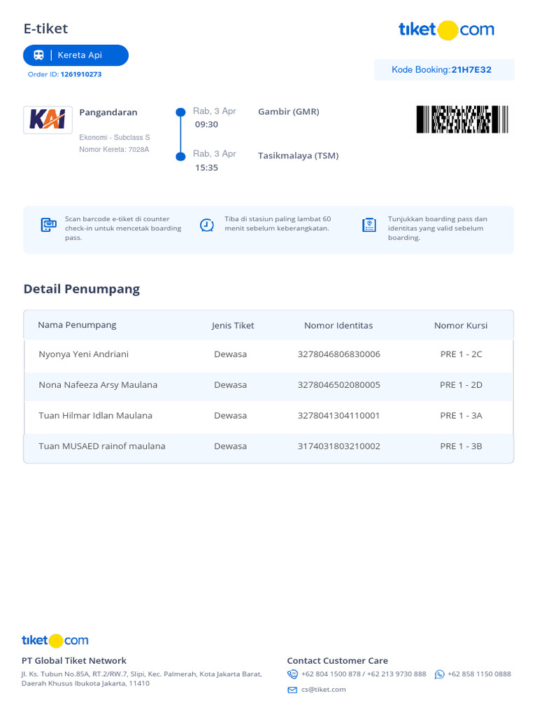 Train E-Ticket - Order ID 1261910273 - 1285094013 | PDF