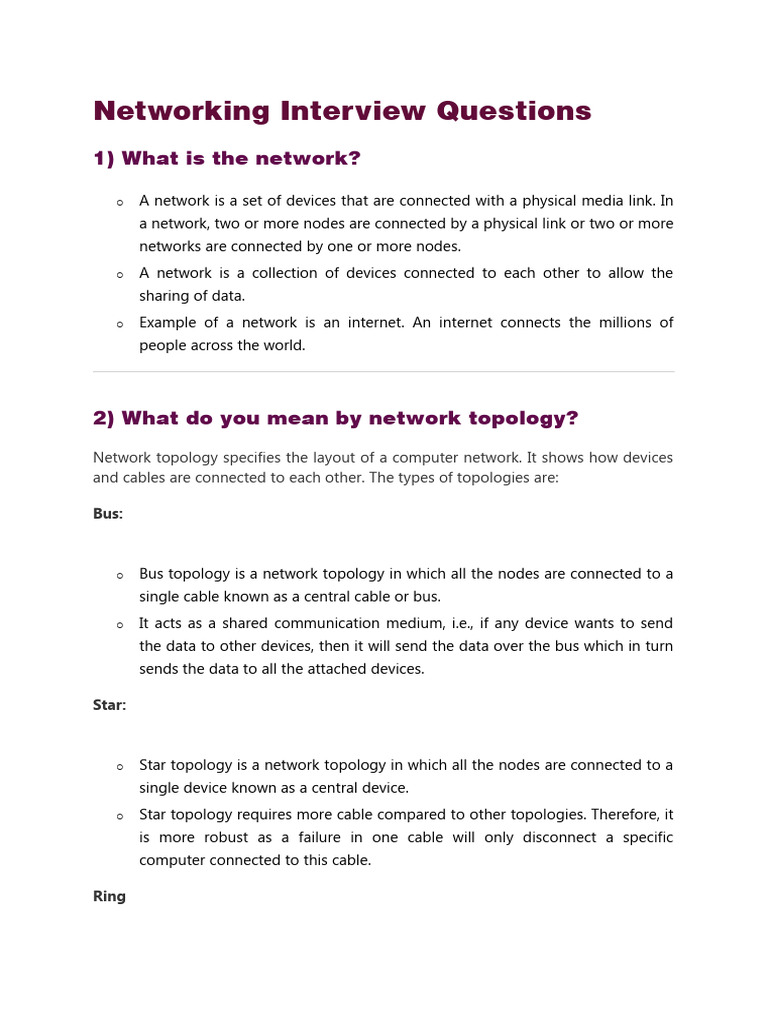 Networking Interview Questions PDF Osi Model Protocol Suite