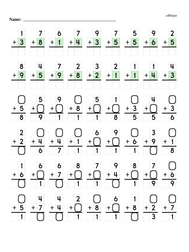 missing-digit-math-worksheets-grade1 | PDF