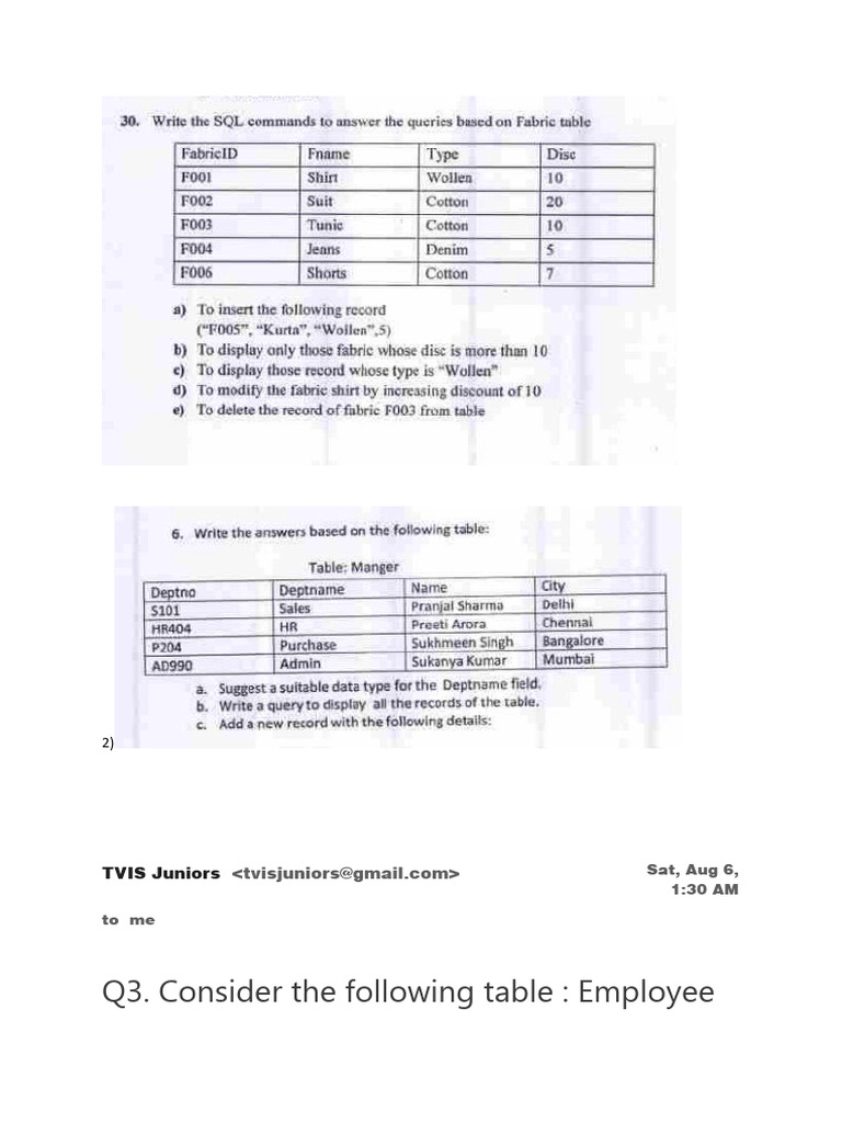 SQL Questions SG | PDF