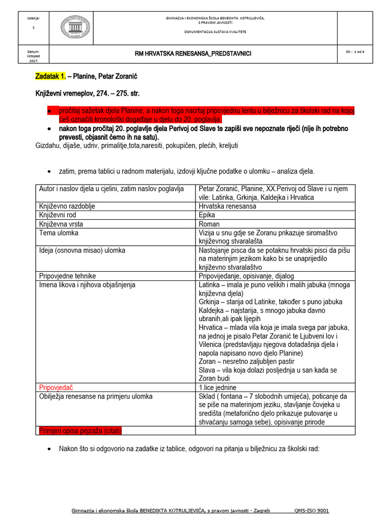 RM - Hrvatska Renesansa - Predstavnici Zoranić, Hektorović, Držić | PDF