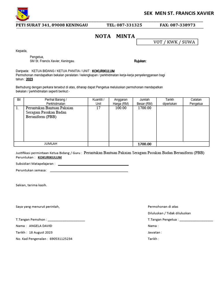 Bantuan Pakaian Seragam 2023 Pdf
