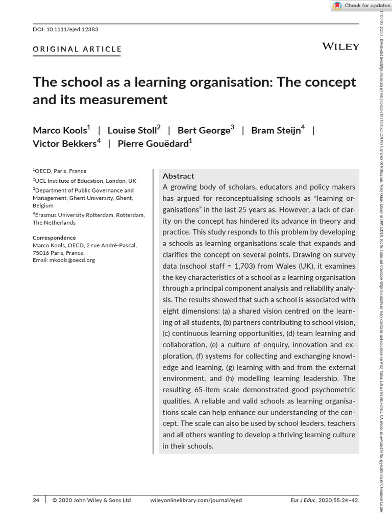 Measuring Schools as Learning Organizations | PDF | Learning | Teachers