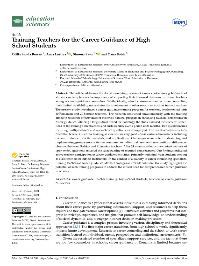 Training Teachers For The Career Guidance of High School Students 2024